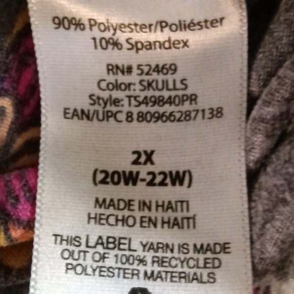 Terra & Sky Full Length Sueded Leggings Skull Flower Crown Print Size Plus 2X - Picture 7 of 9